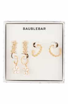 BaubleBar Showered with Flowers Set of 3 Linear Stud & Hoop Earrings