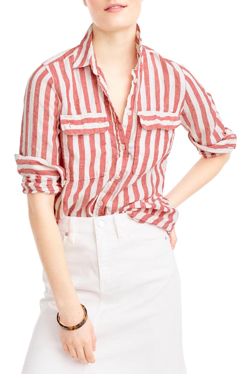 J.Crew Wexel Stripe Linen Shirt, Main, color, 