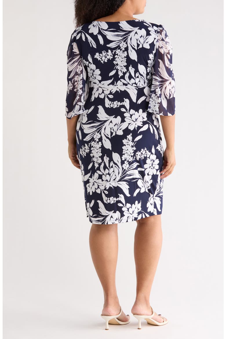 Cape Sleeve Faux Wrap Dress, Alternate, color, NAVY
