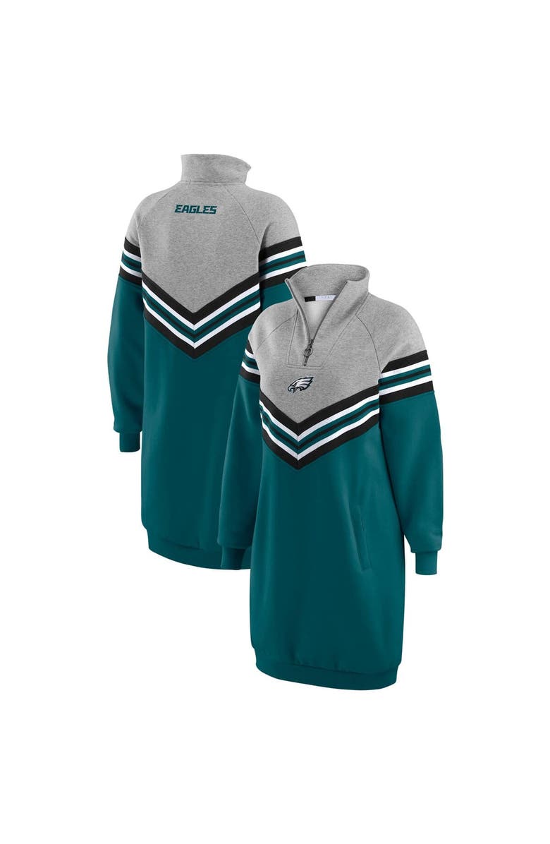 WEAR by Erin Andrews Women's WEAR by Erin Andrews Midnight Green/Heather Gray Philadelphia Eagles Chevron Stripe Dress, Main, color,