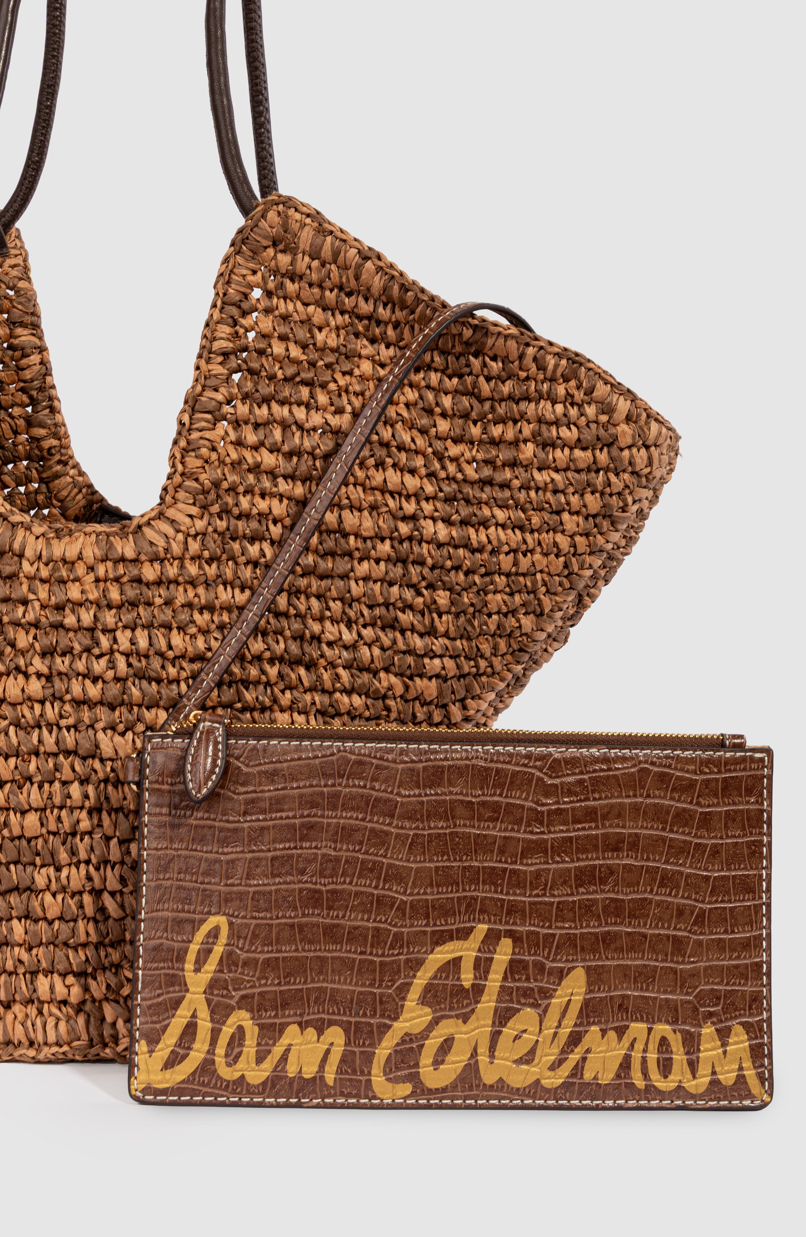 Sam Edelman Lynn Paper Raffia Tote, Alternate, color, Dark Brown