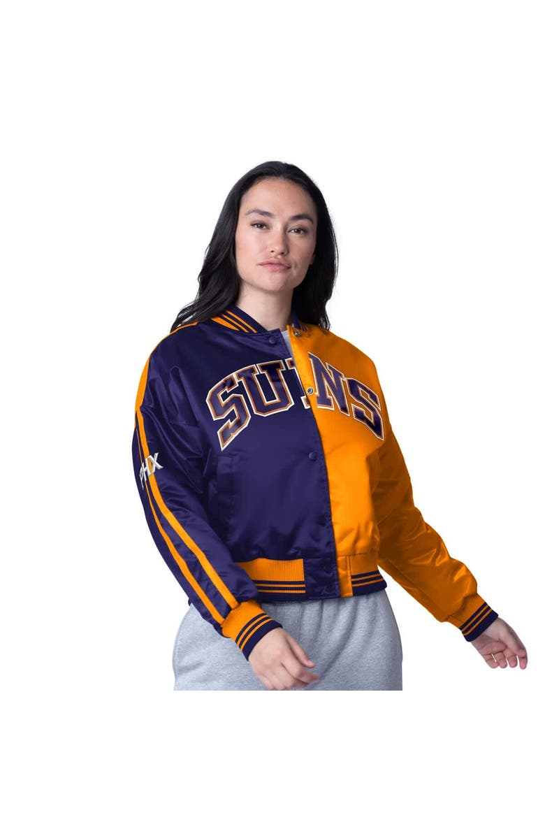STARTER Women's Starter  Orange/Purple Phoenix Suns Zone Blitz Cropped Full-Snap Satin Jacket, Alternate, color, Orange