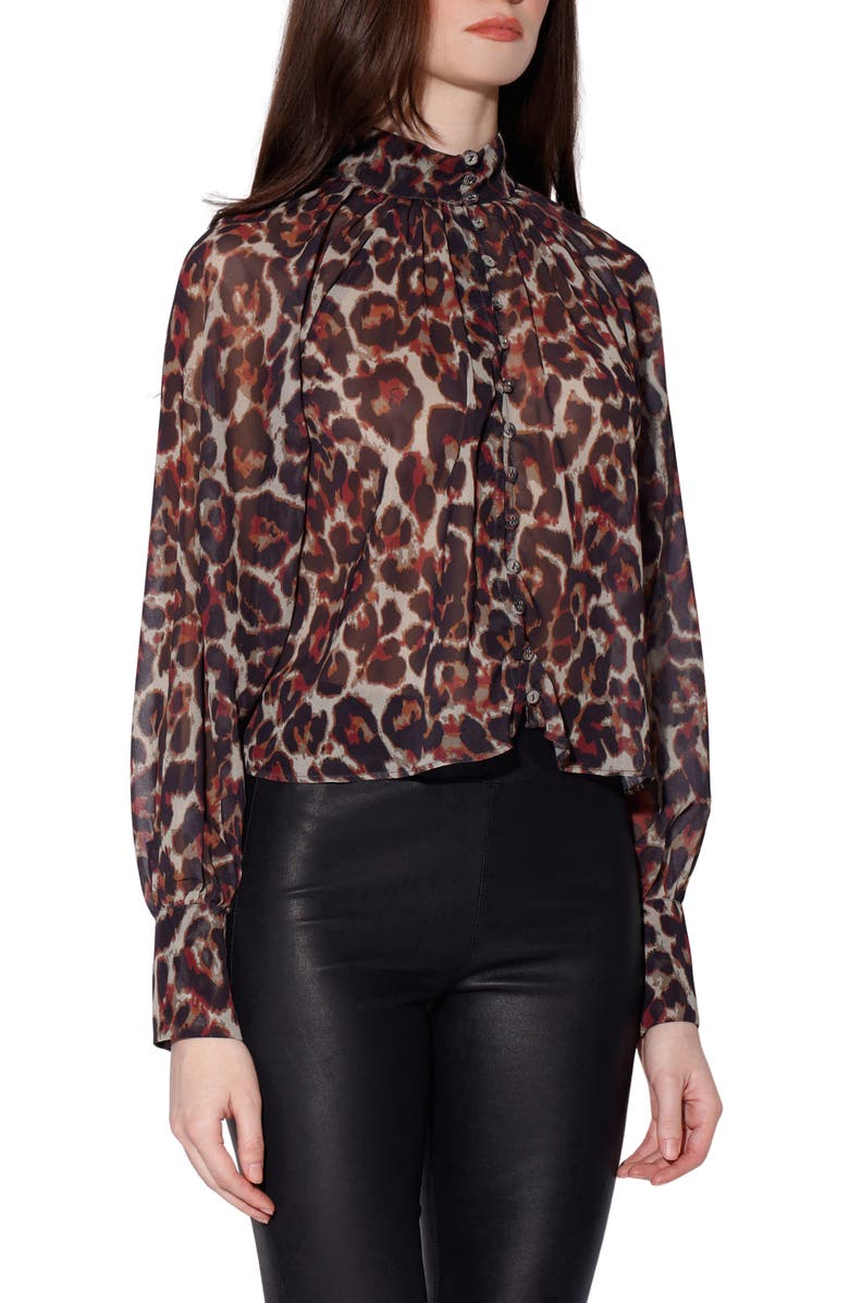 Walter Baker Deja Long Sleeve Button-Up Top, Alternate, color, Amour Leopard