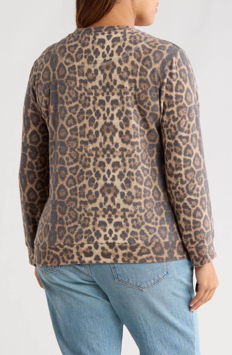 Loveappella Brushed Animal Print Long Sleeve Crewneck Top, Alternate, color, Taupe/ Brown