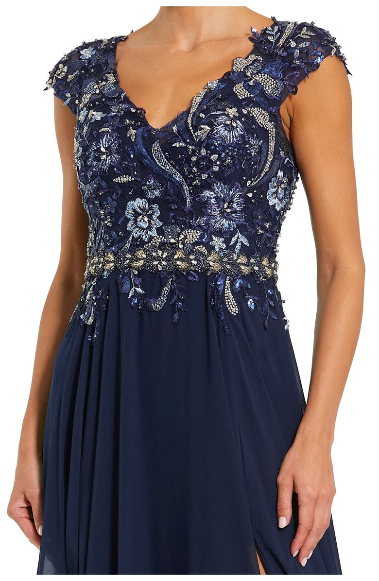 Mac Duggal Embellished Cap Sleeve Bodice Chiffon Gown, Alternate, color, Midnight