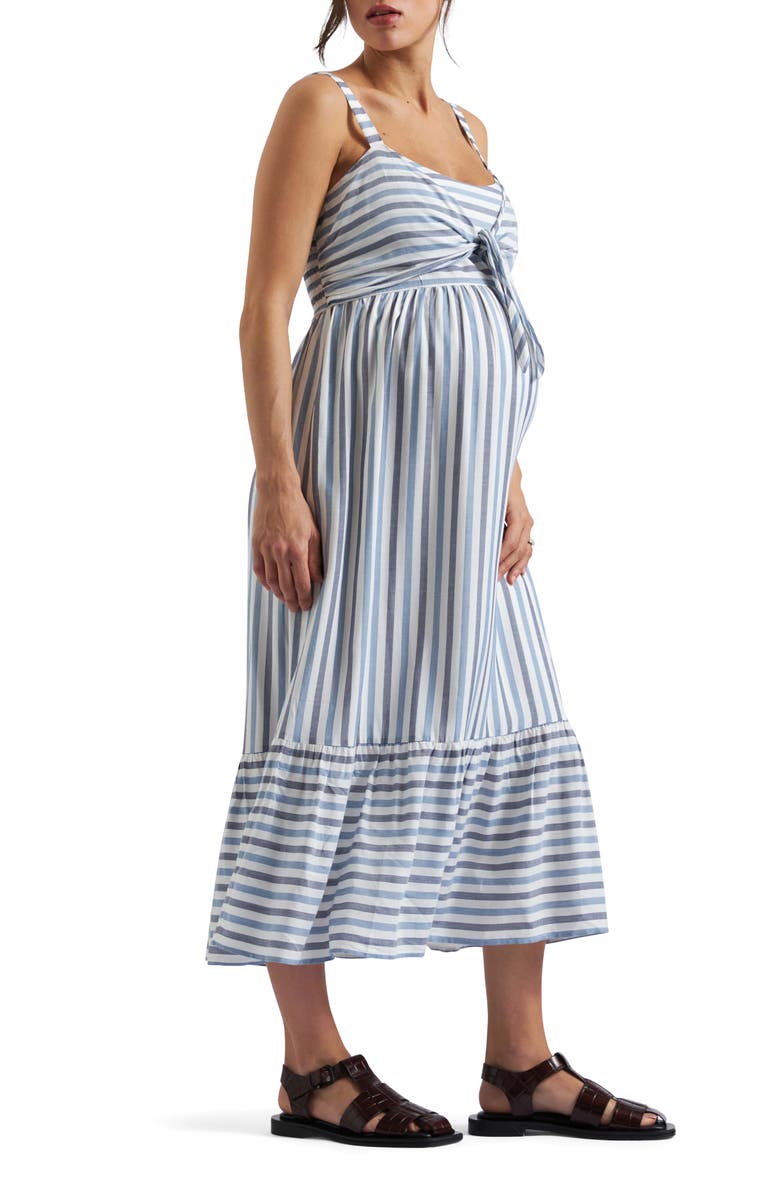 Ripe Maternity Lana Tie Front Dress, Alternate, color, Sky Blue / Navy / White