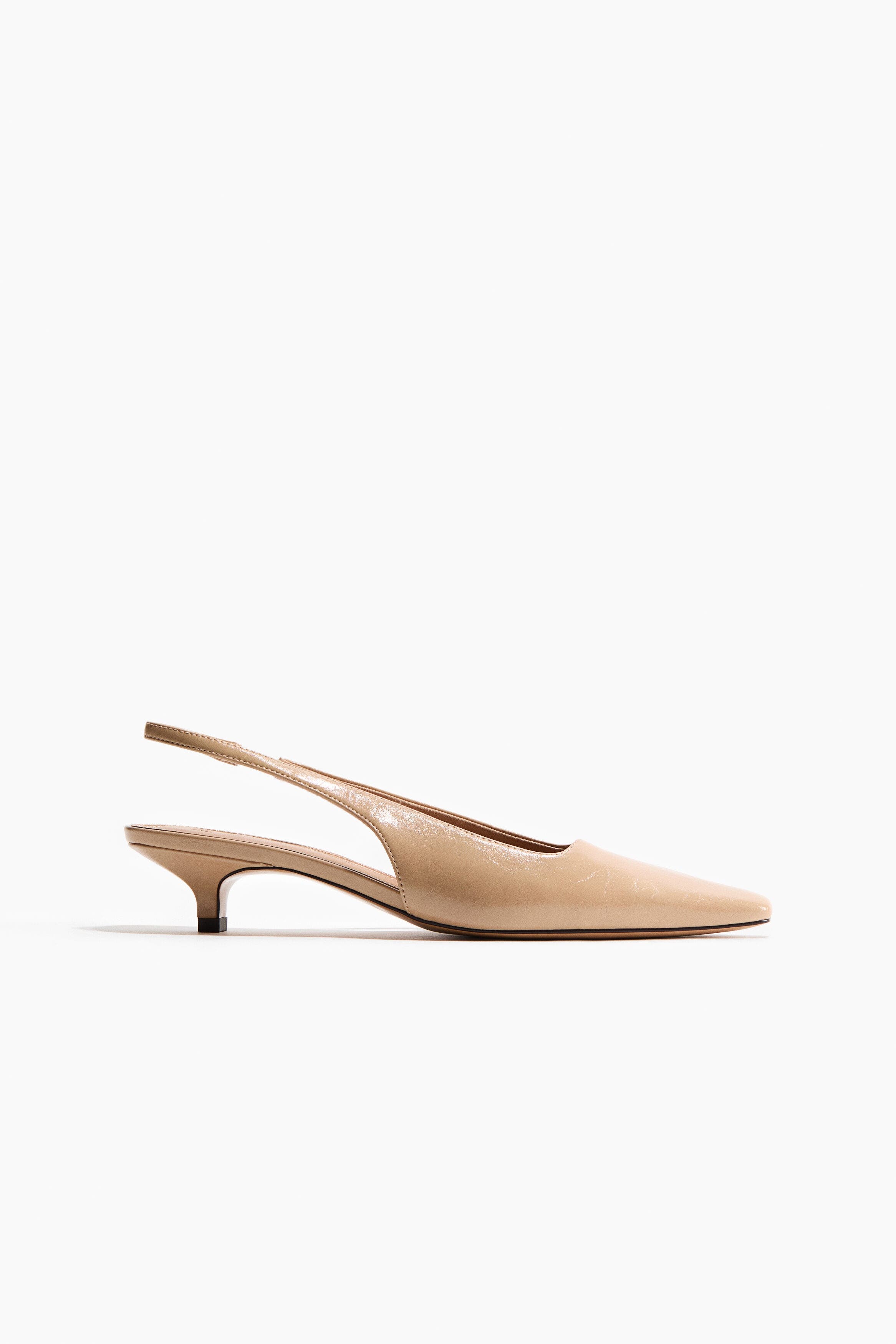 H&M Kitten-heeled Slingbacks, Main, color, Beige
