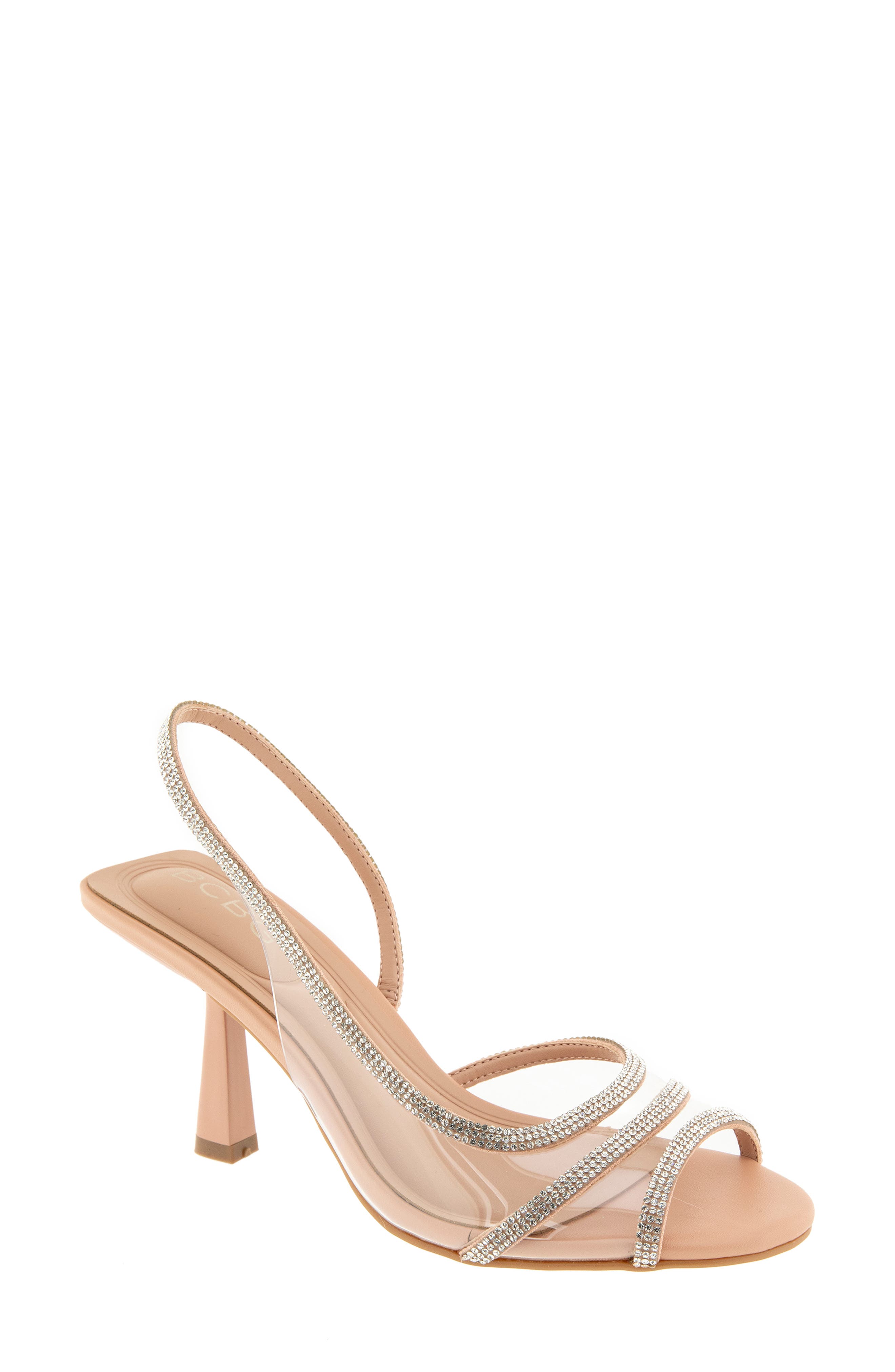 BCBG Sarin Rhinestone Clear Slingback Sandal, Main, color, Clear/Tuscany