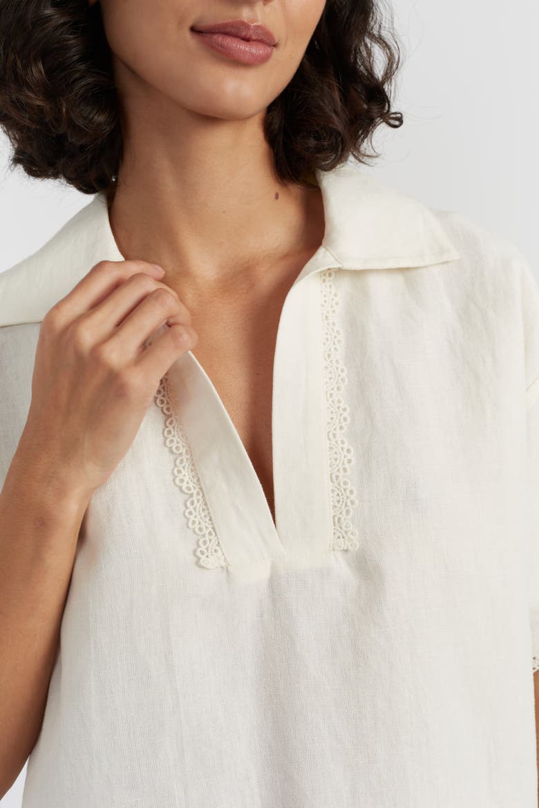 Linen-Blend Scallop Tunic Dress, Alternate, color, Cream