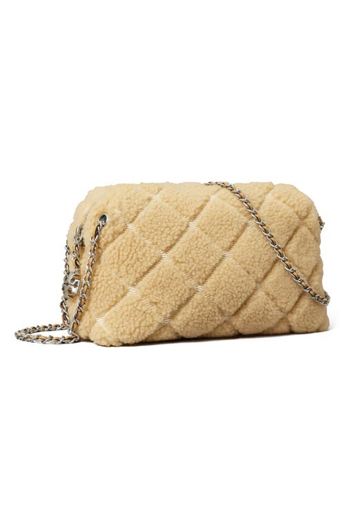 Tory Burch Fleming Quilted Genuine Shearling Crossbody Bag In Neutral