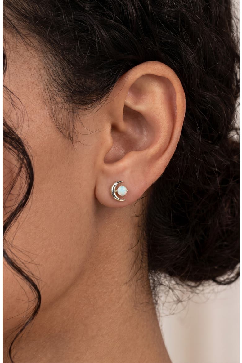 Lab-Created Opal Sun Moon Stud Earrings, Alternate, color, SILVER