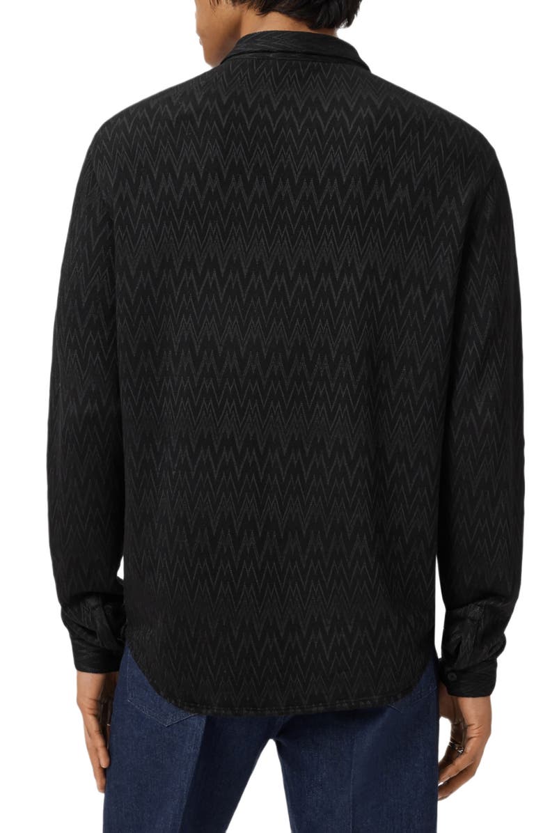 John Varvatos Redmond Herringbone Jacquard Knit Button-Up Shirt, Alternate, color, Black