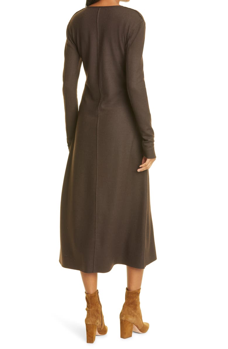 rag & bone Yan V-Neck Long Sleeve Wool Dress, Alternate, color, Chocobrw