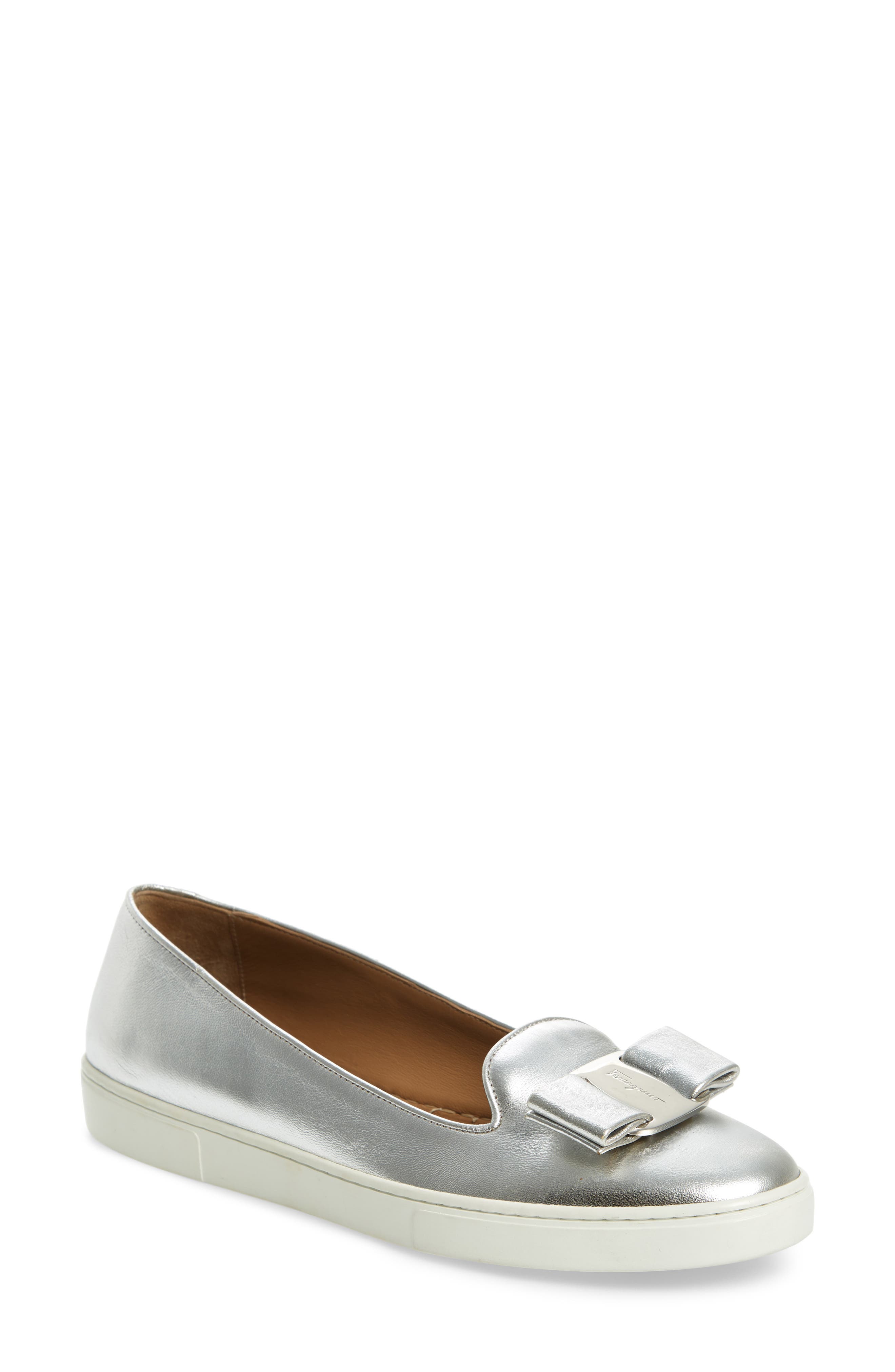 Salvatore Ferragomo Novello Bow Sneaker, Main, color, SILVER