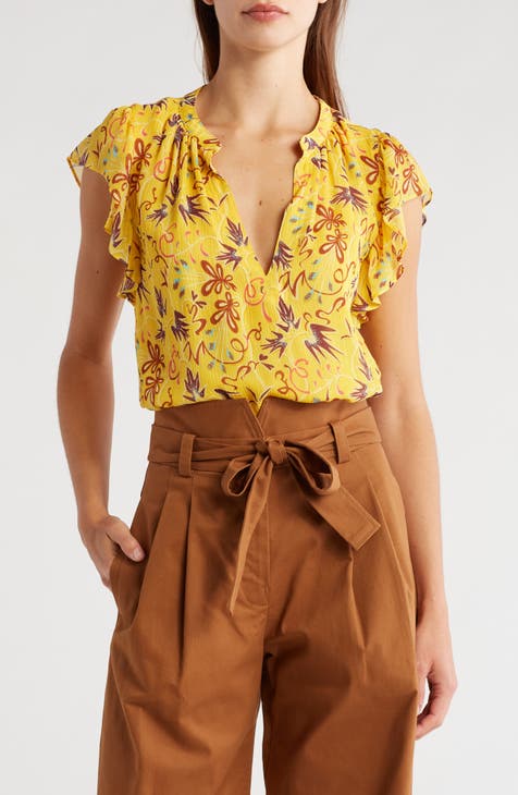 June Ruffle Sleeve Silk Top