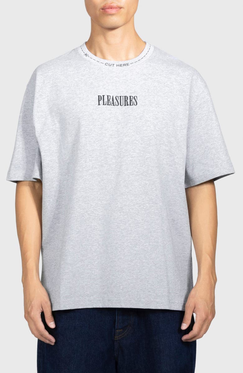 PLEASURES Cut Here Heavyweight Graphic T-Shirt, Main, color, Heather Grey