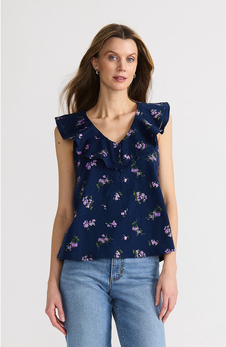 Lands' End V Neck Cascade Ruffle Top, Main, color, 
