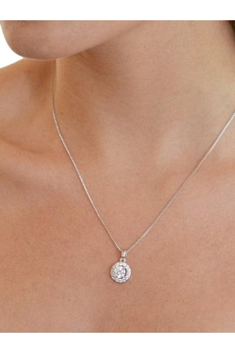 Round Halo Crystal Pendant Necklace, Alternate, color, Silver