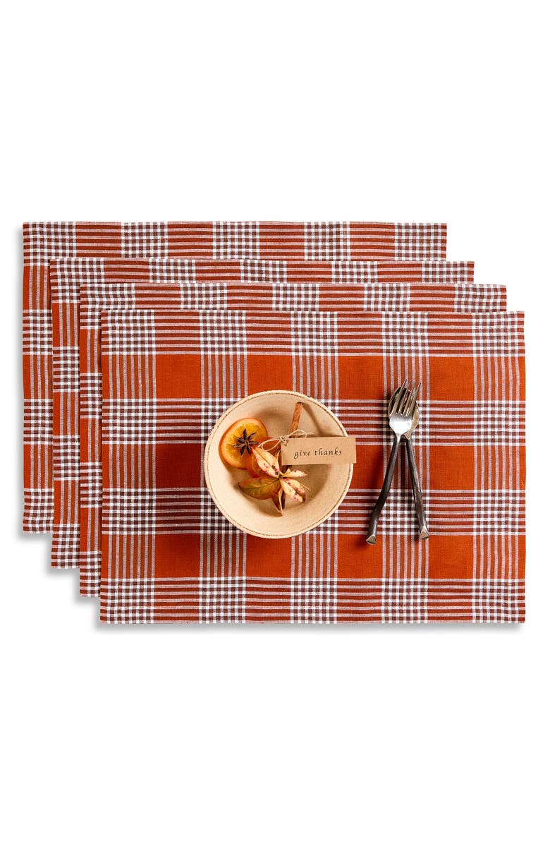 Solino Home Linen Placemats - Glen Check, 14" x 19" Inch, Main, color, Nutmeg