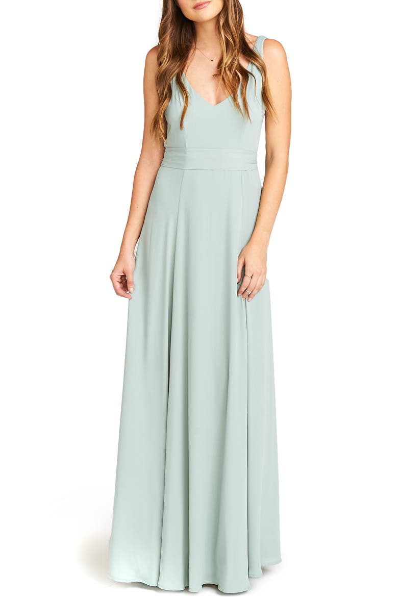 Jen Chiffon A-Line Gown, Main, color, SILVER SAGE