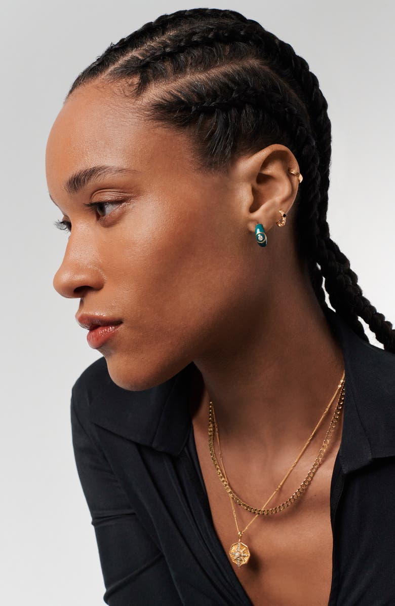 Missoma Cubic Zirconia Enamel Huggie Earrings, Alternate, color, Gold