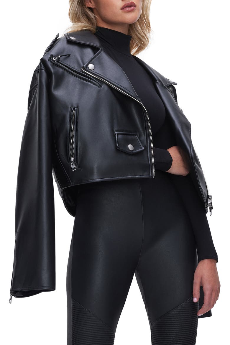 Faux Leather Crop Moto Jacket, Main, color, BLACK