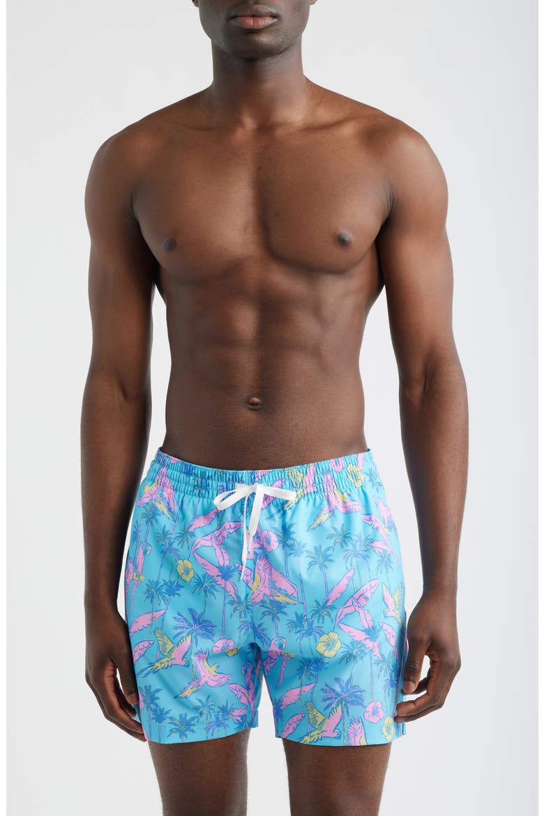 The Flock Parties 5.5-Inch Swim Trunks, Main, color, TURQUOISE/AQUA