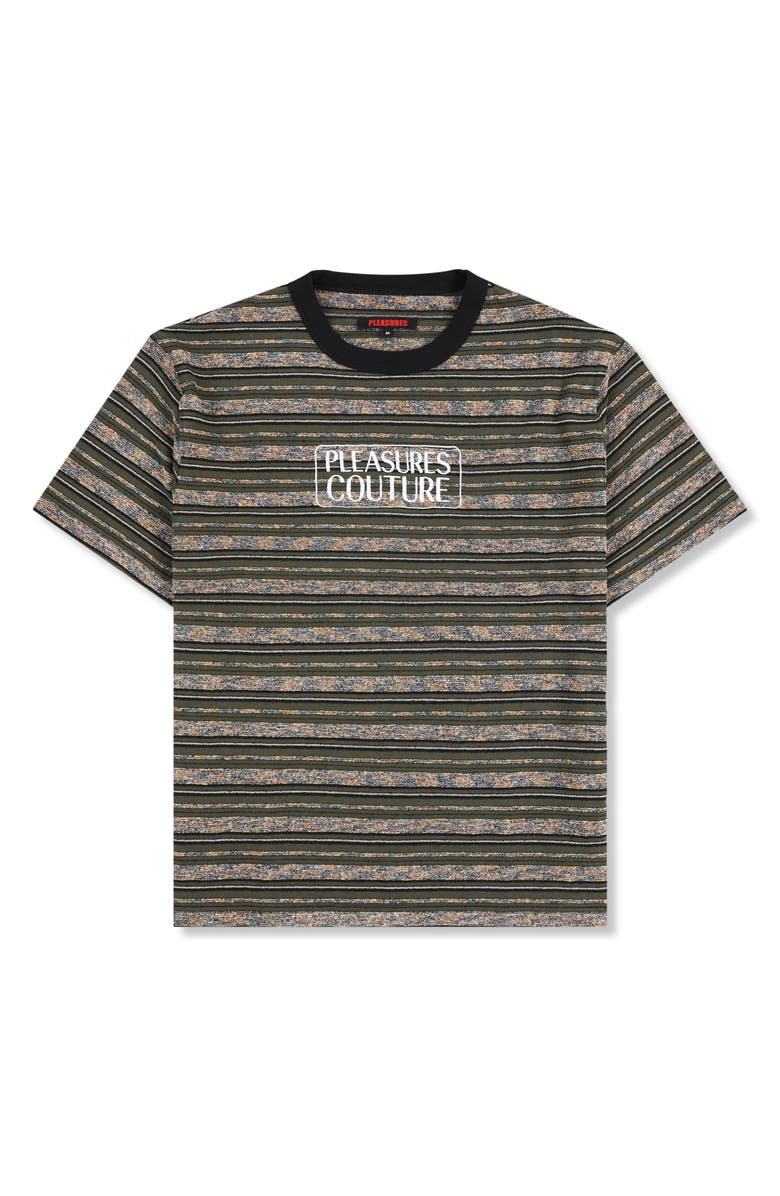 PLEASURES Embroidered Couture Stripe T-Shirt, Alternate, color, Dark Olive