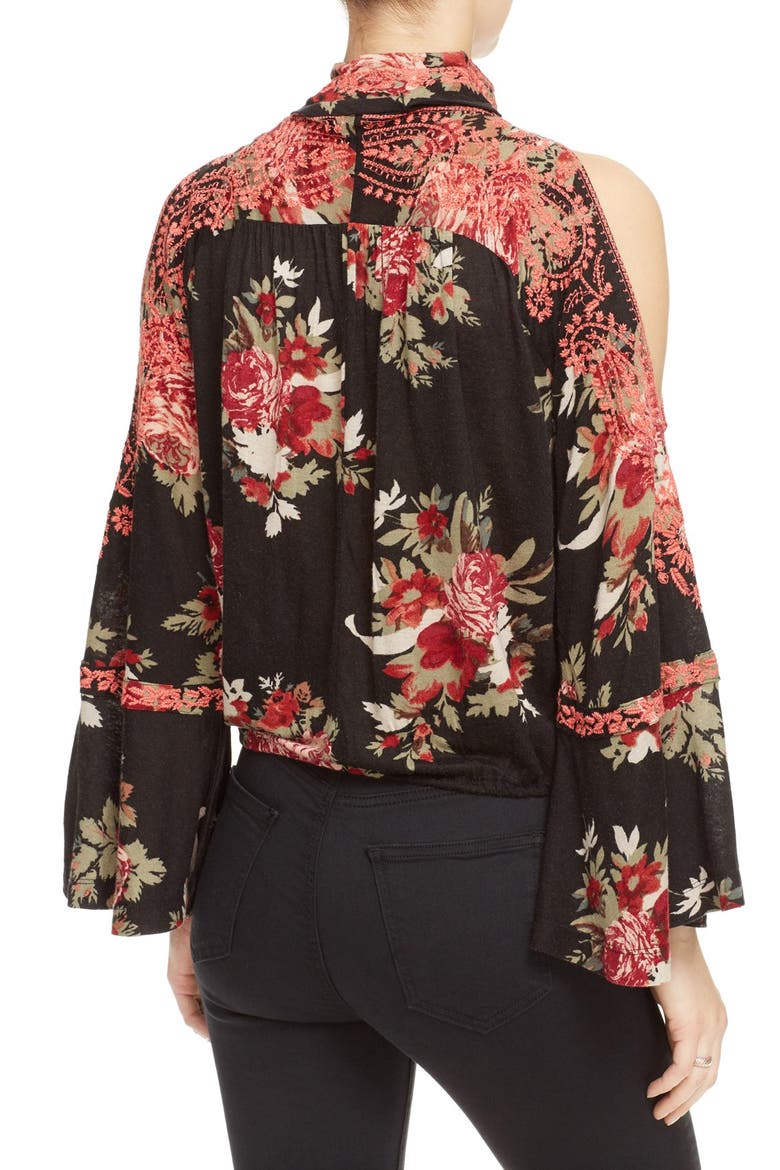 'Bainbridge' Embroidered Cold Shoulder Top, Alternate, color, BLACK