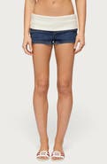 EDIKTED Foldover Knit Waist Denim Micro Shorts