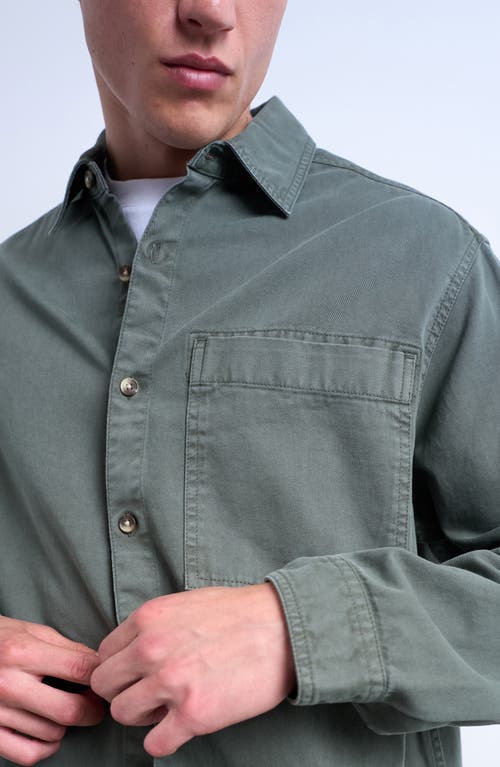 Topman Long Sleeve Washed Overshirt In Green