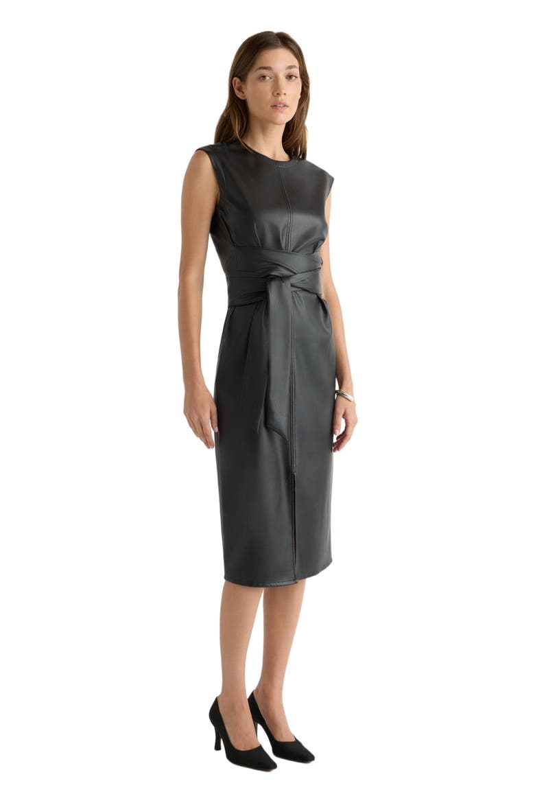Pilar Faux Leather Tie Front Dress, Alternate, color, Black