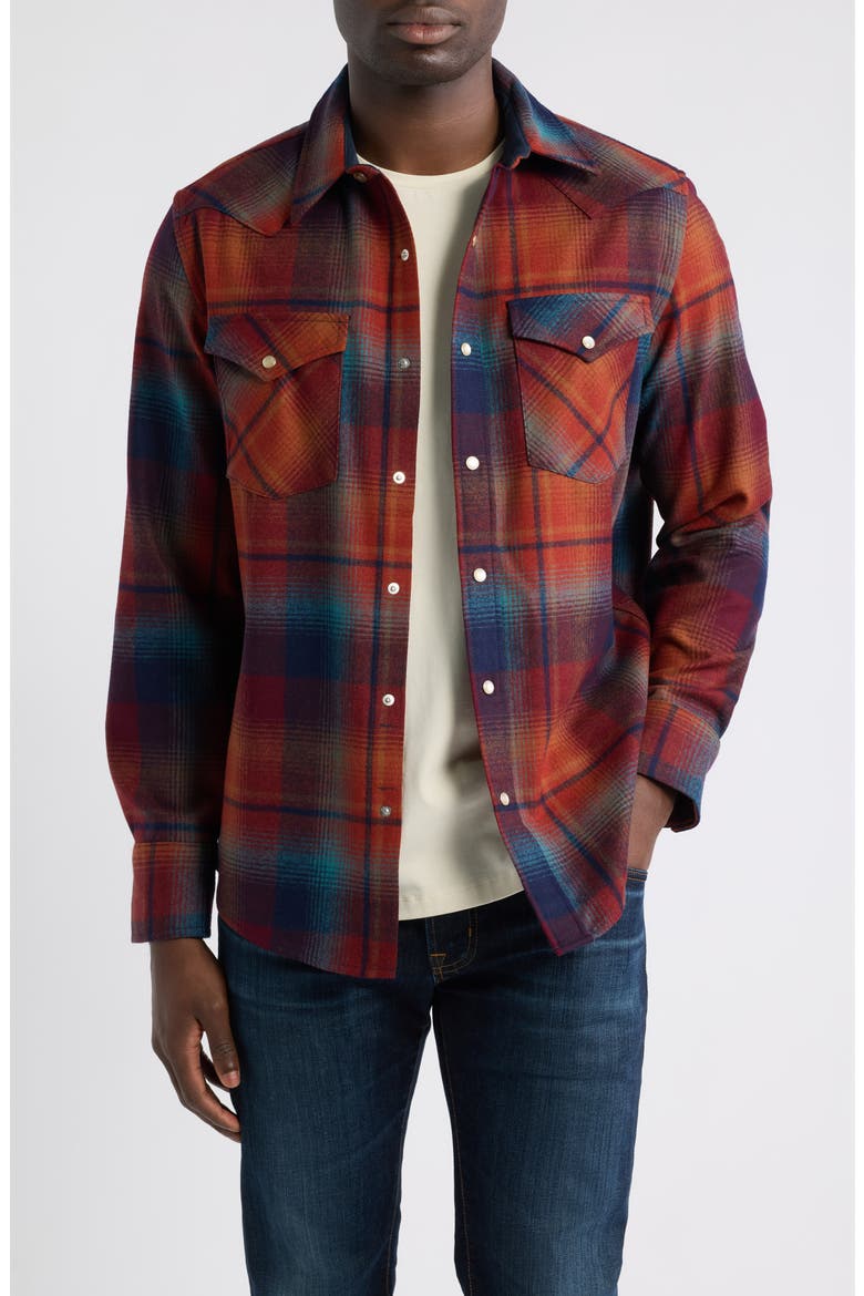Canyon Plaid Wool Snap-Up Shirt, Main, color, MAROON/ TEAL