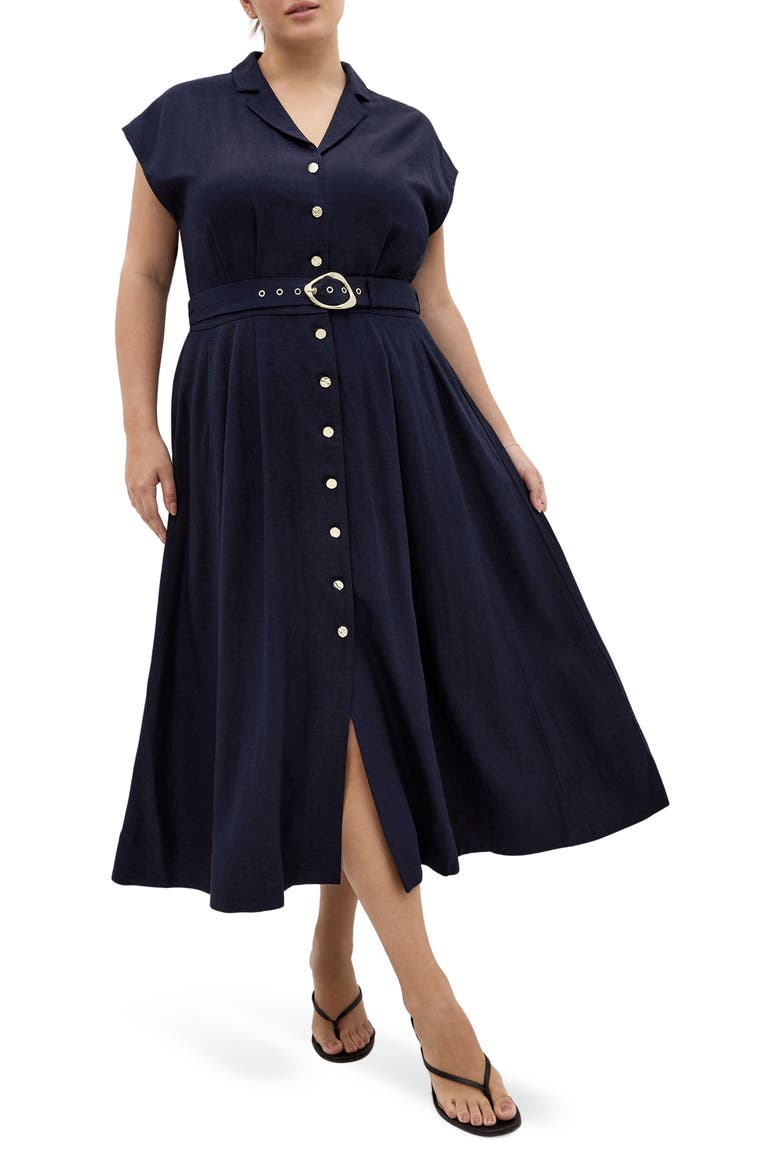 Liliyana Cap Sleeve Belted Dress, Main, color, NAVY