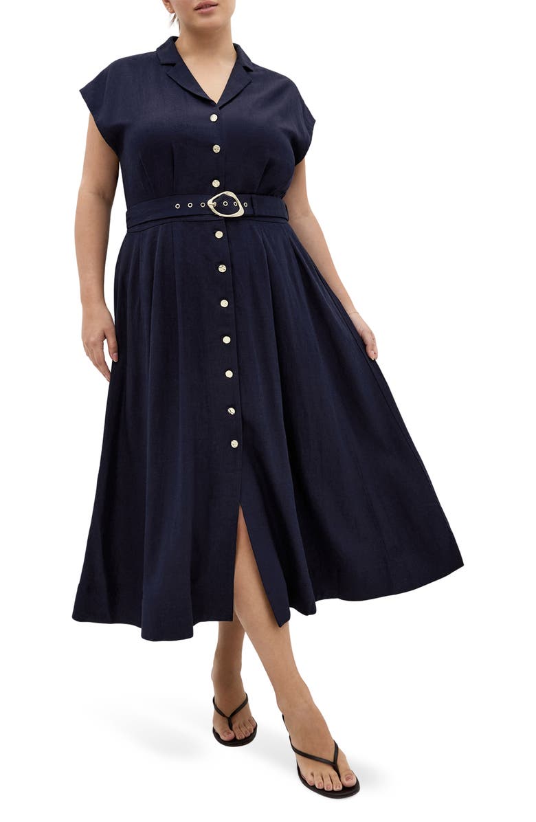 City Chic Liliyana Cap Sleeve Belted Dress, Main, color, 