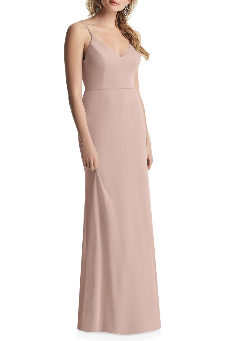 Cowl Back Chiffon Trumpet Gown, Main, color, TOASTED SUGAR