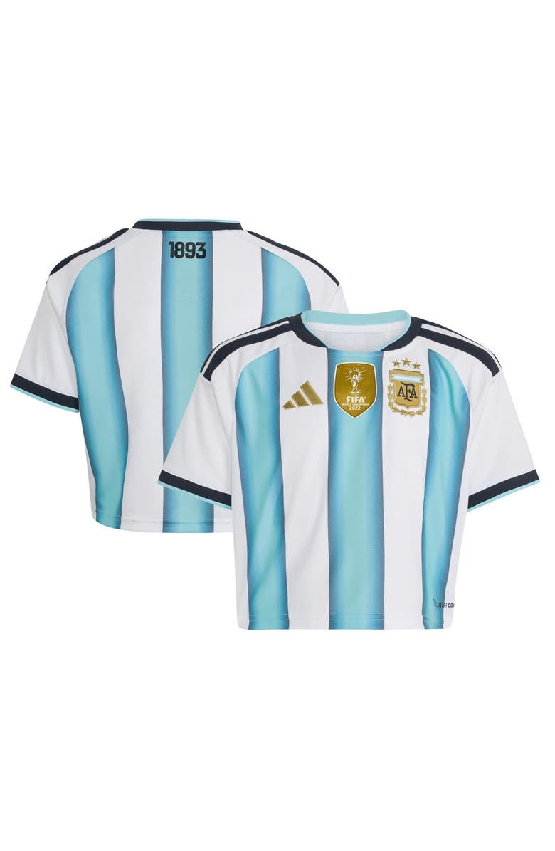 adidas Women
s adidas  White Argentina National Team FIFA x World Cup 2022 Winners Home Cropped Replica Jersey, Main, color, White