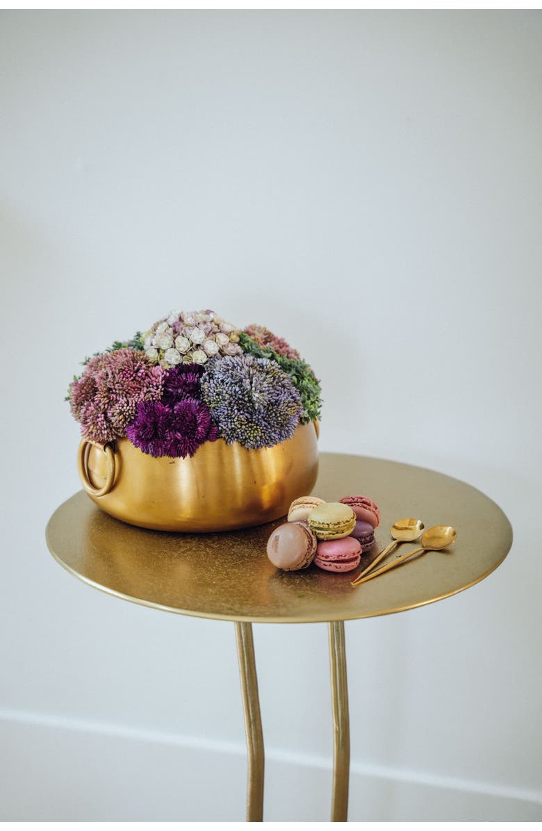 CocoBella Alba Sedum Arrangement in Gold Handi Bowl, Alternate, color, Gold