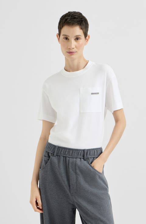 Cotton jersey T-shirt with shiny tab