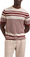Bugatchi Stripe Short Sleeve Linen & Cotton Blend Sweater