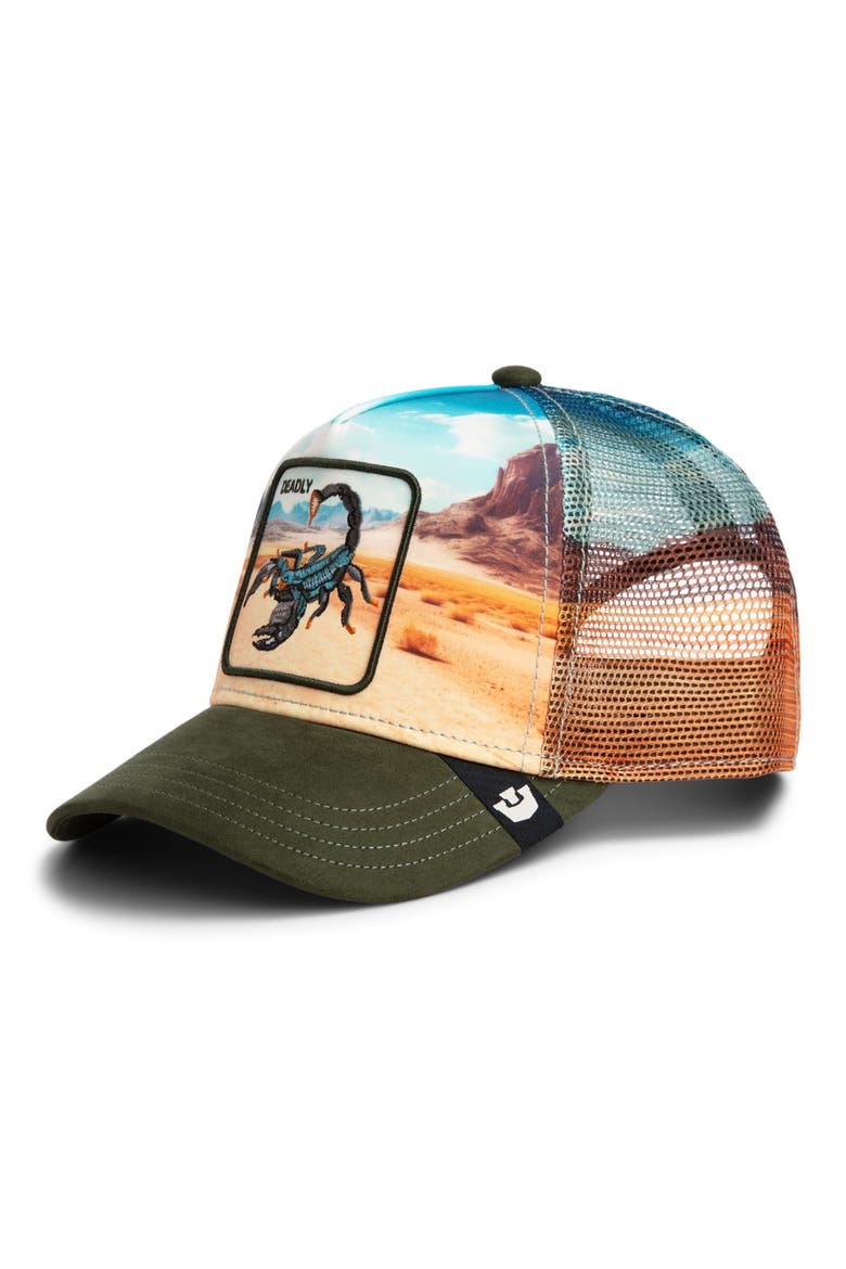 Scorpion in the Element Embroidered Patch Trucker Hat, Main, color, PALM