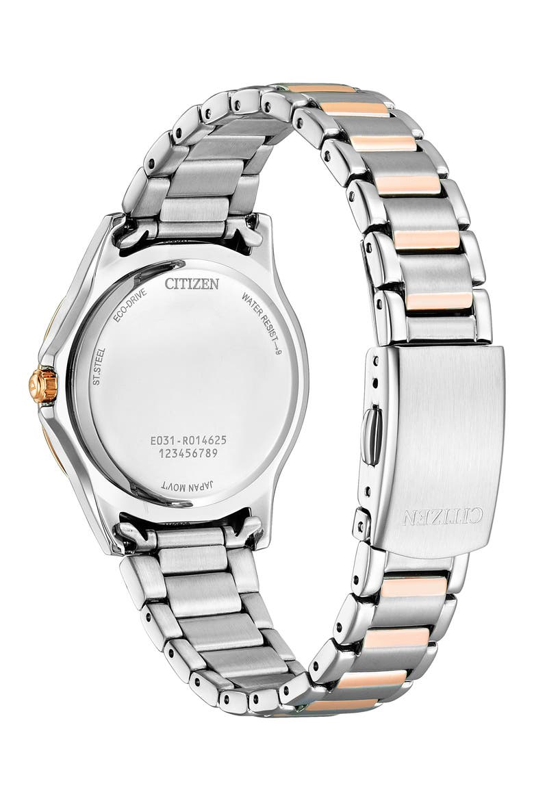 Eco Drive Crystal Accent Stainless Steel Bracelet Watch, 34mm, Alternate, color, SILVER