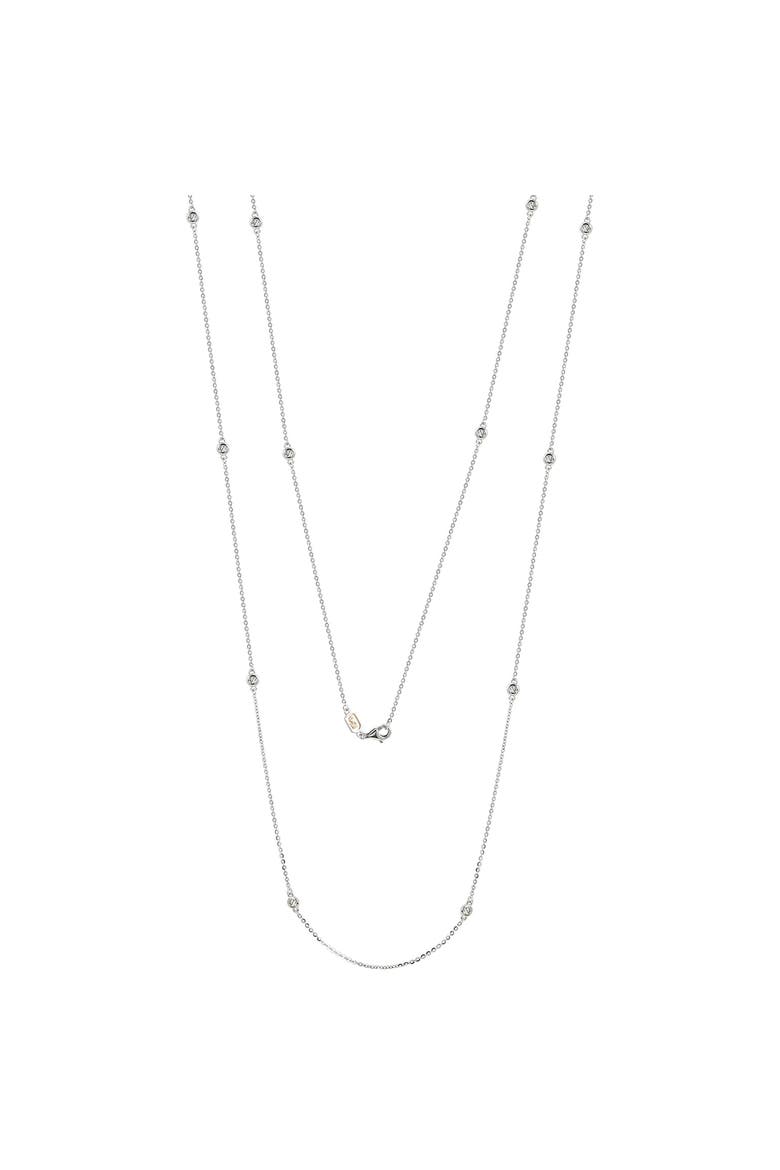 14K Gold 6/10cttw Bezel Diamond Station Necklace - 36 Inch, Alternate, color, White Gold