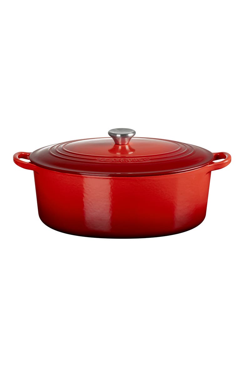 Traditional 8-Quart Oval Enamel Cast Iron Dutch Oven with Lid, Main, color, CERISE