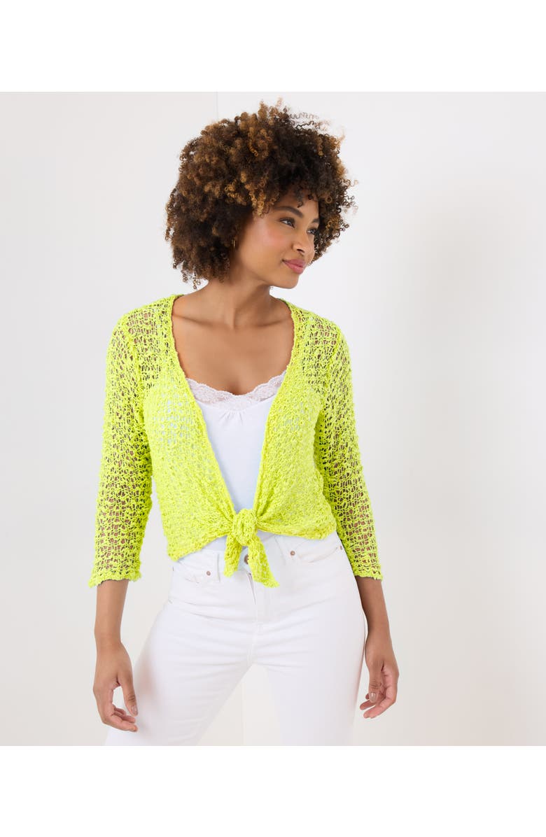 Joe Browns Popcorn Knit Tie Front Shrug, Main, color, Lemon Lime