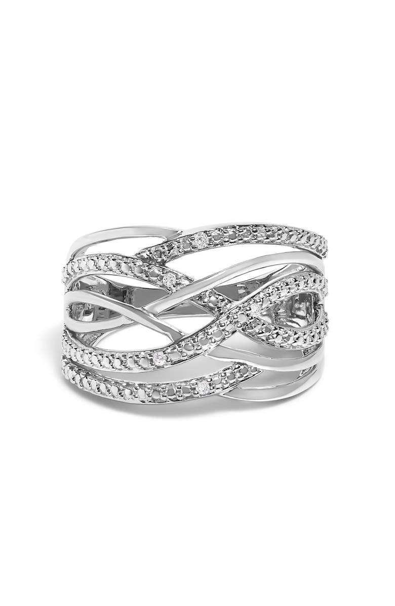 Haus of Brilliance Silver Diamond Accent Crossover Ring, Main, color, White