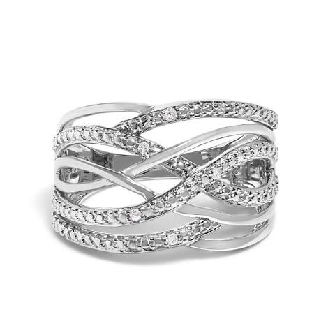 Silver Diamond Accent Crossover Ring