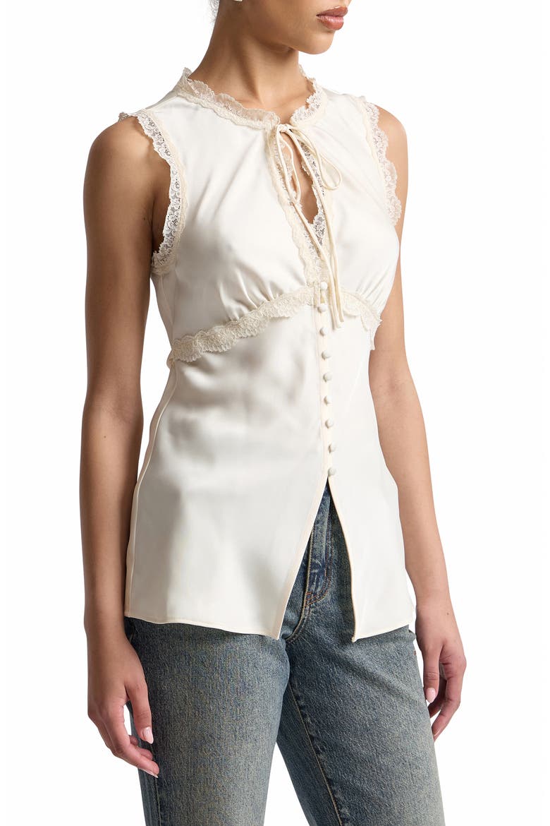 Lace Trim Keyhole Shell, Alternate, color, IVORY
