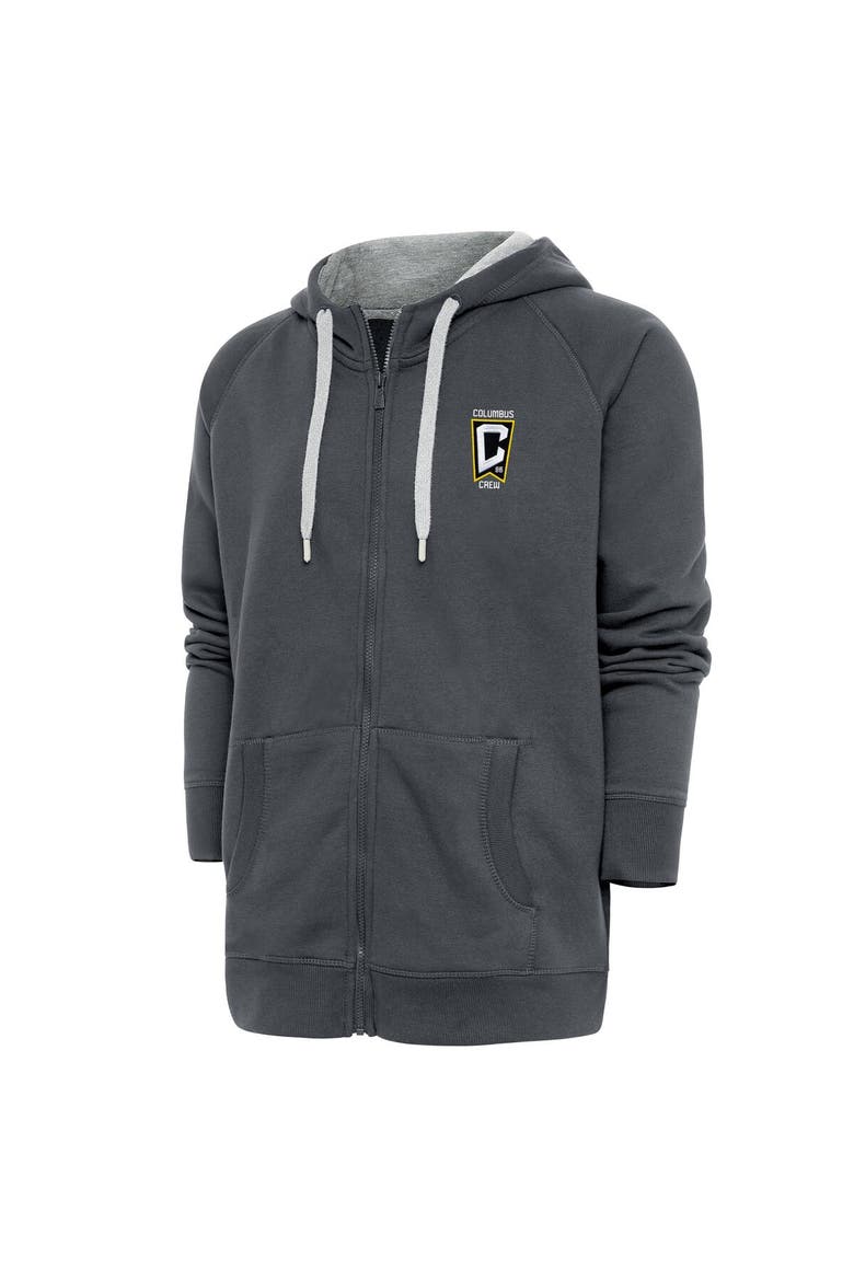 Men's Antigua Charcoal Columbus Crew Logo Victory Full-Zip Hoodie, Main, color, Charcoal