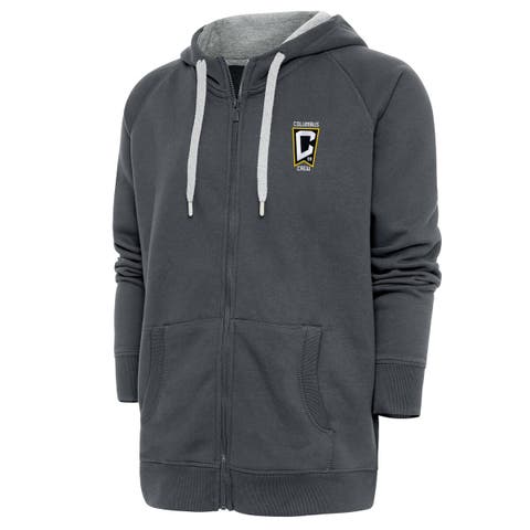 Men's Antigua Charcoal Columbus Crew Logo Victory Full-Zip Hoodie